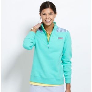 Vineyard Vines | Mint green and blue gingham zip pullover | Small